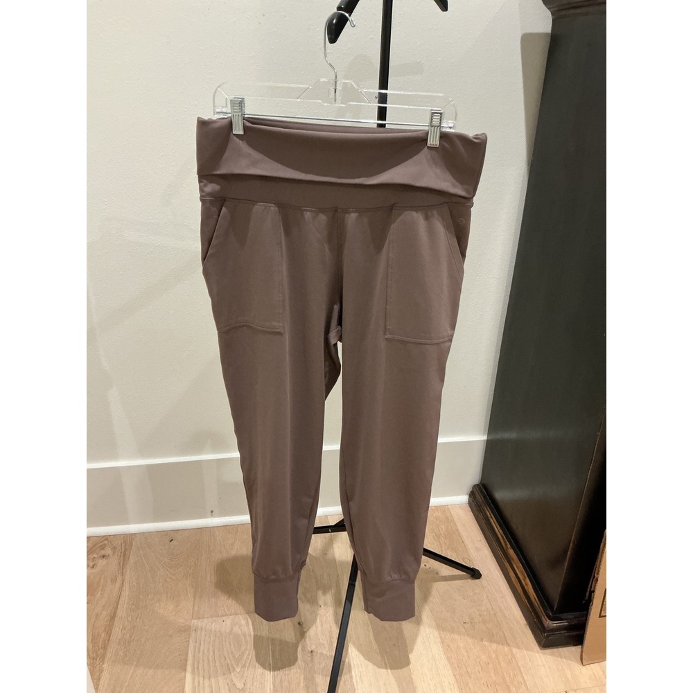 Danskin Womens High Waisted Jogger Pants Mauve Brown Pockets Style 9883 L
